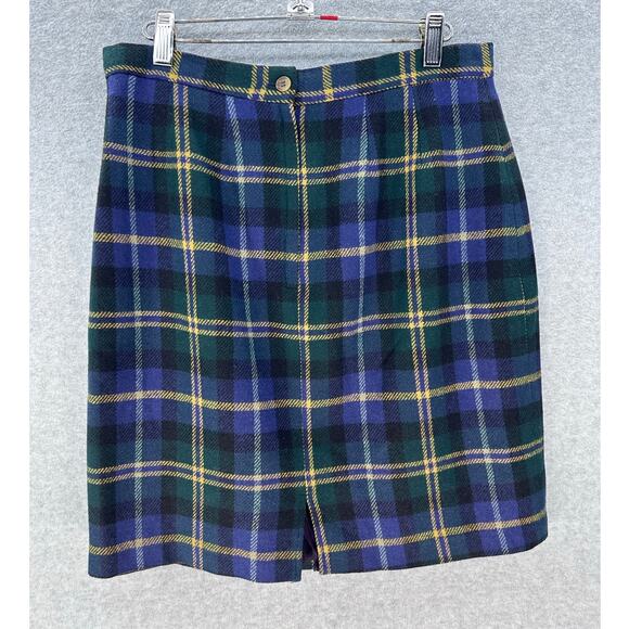 Talbots Women's sz 12 High Waisted Plaid Blue Green Yellow Skirt School Girl - Picture 3 of 12